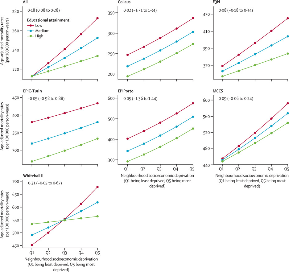 Association of neighbourhood disadvantage and individual socioeconomic position with all-cause mortality: A longitudinal multicohort analysis
